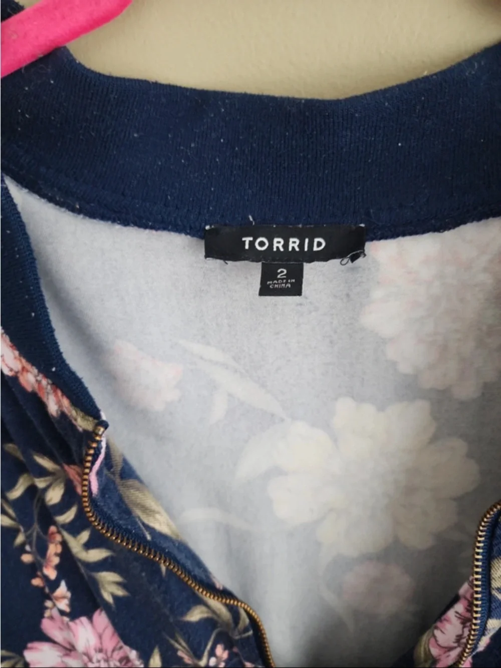 Torrid Navy Blue Twill Floral Peony Print Full Zip Bomber Jacket - Plus Size 2